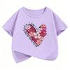 Vintage Floral Love Heart Design T-Shirt Printed T Shirt Girls' Summer Clothes Short Sleeve Tops T-Shirts Cute Kids Clothing