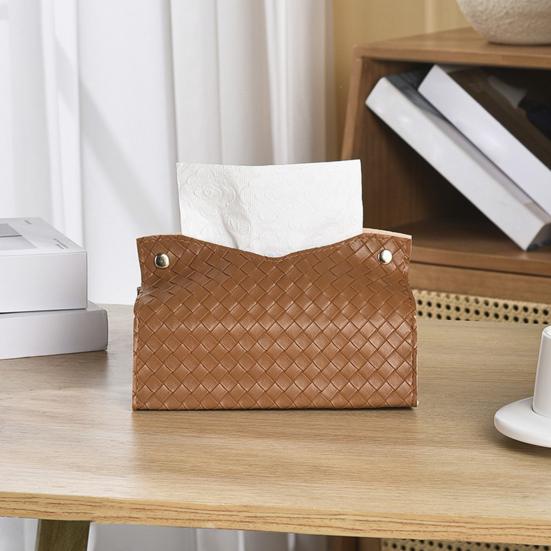 Tissue Box PU Leather Tissue Holder Smooth Dispensing Decorative Paper Towel Case Simple Style Organizer for Home Office Desktop