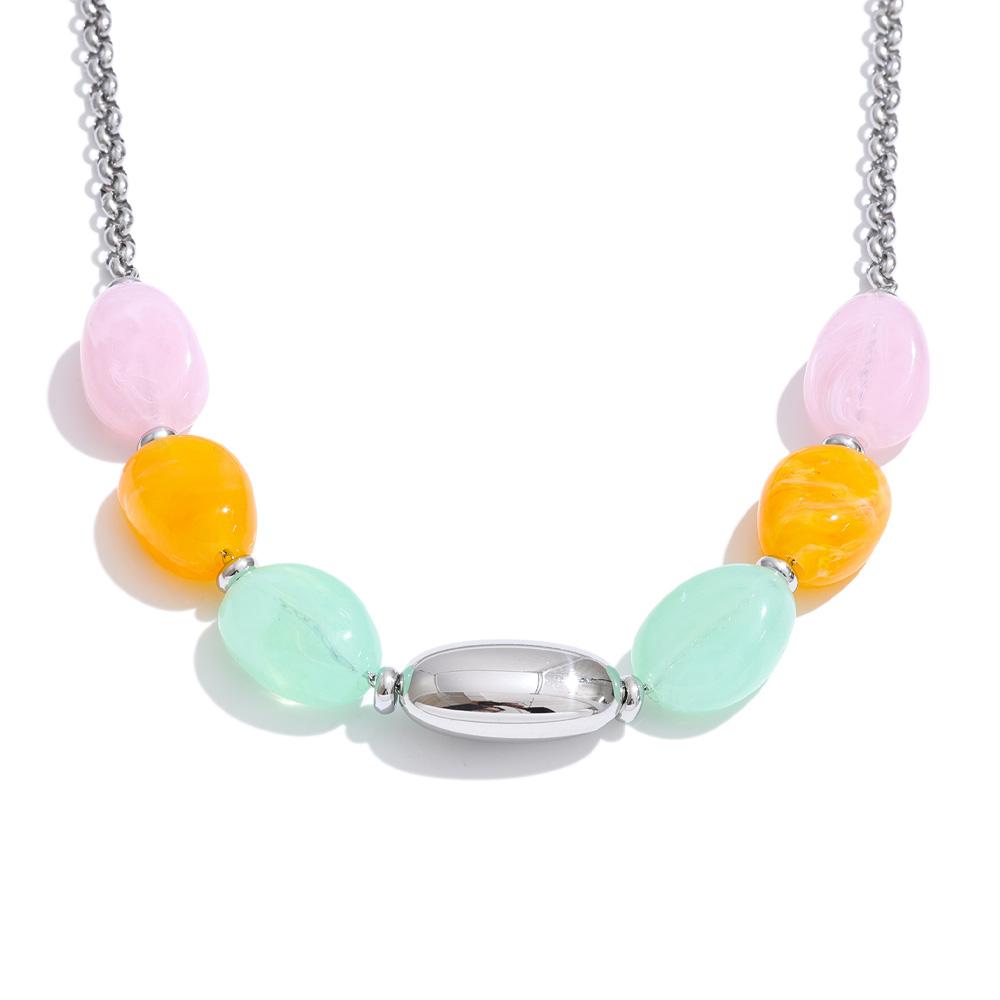 

Yhpup Spring Summer Style Stainless Steel Candy Color Resin Stone Chain Handmade Necklace 2026 Waterproof Light Color Jewelry