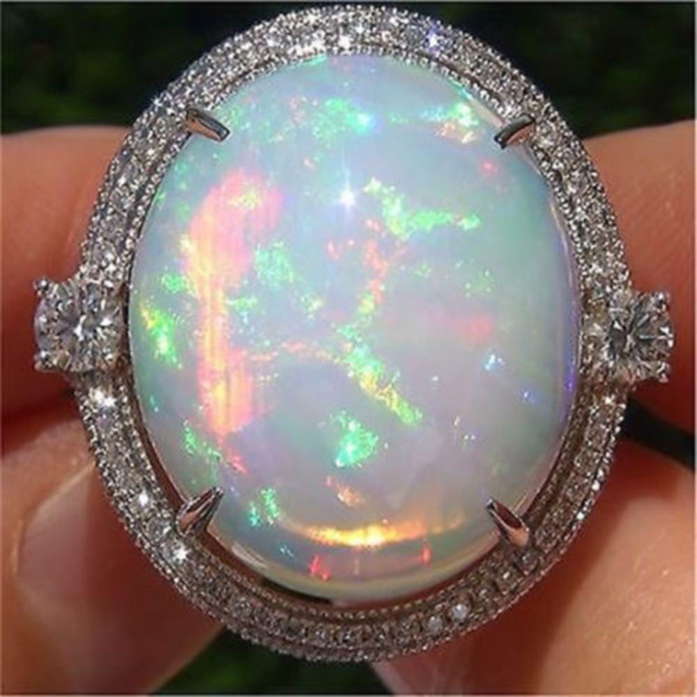 

Elegant Opal Rings for Women 925 Silver Plated with Zirconia Micro Setting Fashion Jewelry no. 6