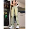 Men'S Pants, Men'S Autumn And Winter Lazy And Relaxed Feeling, Cigarette Ash Jeans With Velvet Straight Tube, Not Close Fitting, Slightly Flared
