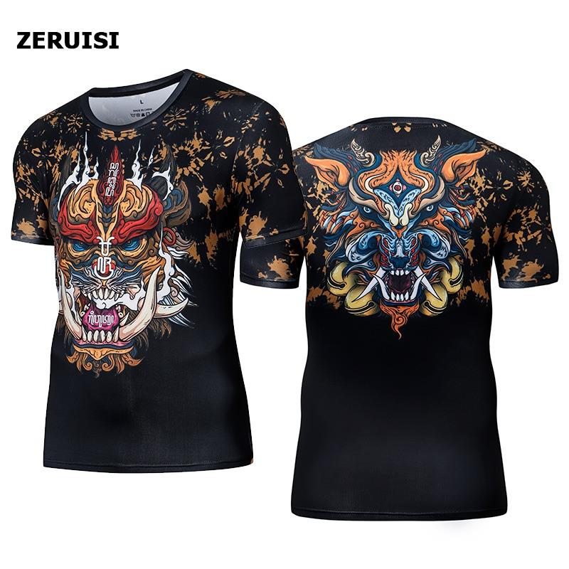 Summer Men's Compression T-Shirt Tops Harajuku Skull  Streetwear Running Sports Gym Men's Clothing