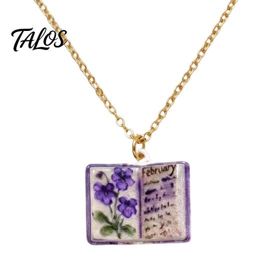 Talos Women Birth Flower Necklace, Floral Book Pendant January to December Month Gift for Wife Girlfriend B