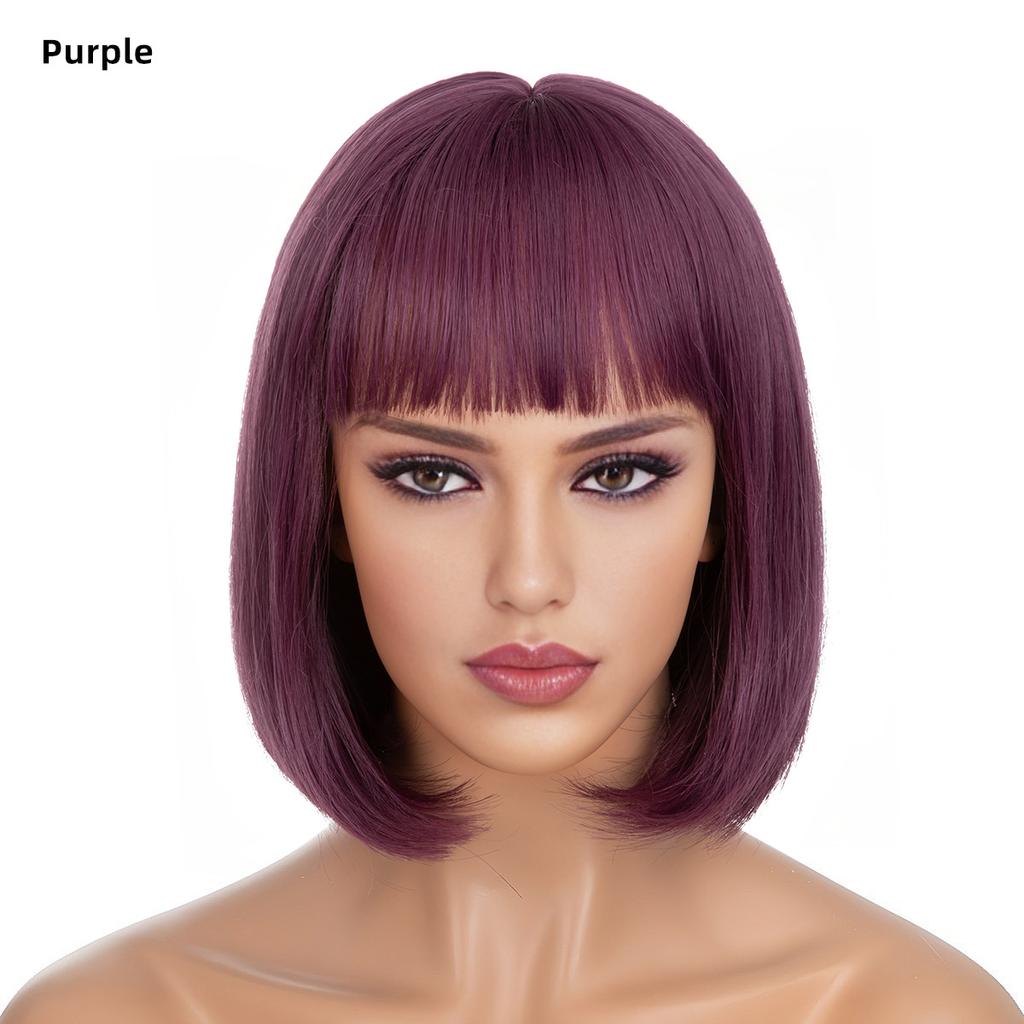 Women's Natural Looking Daily Use Short Straight Wig with See-through Bangs Ladies Front Lace Heat Resistant Fluffy Bob Wig