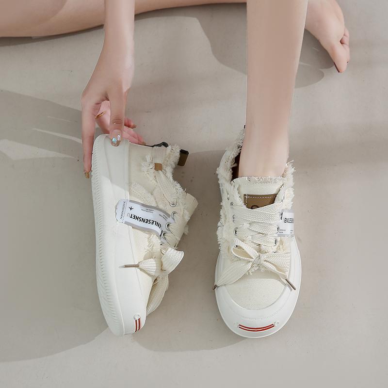 Women Shoes 2022 Summer Trendy Canvas Shoes Women Low Cut Casual Shoes Women Socofy Flat Shoes Zapatos De Mujer