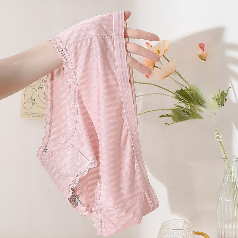 Fat and Plus Size Ice Silk Panties Sexy Transparent Lace Mid Waist Women’s Panties