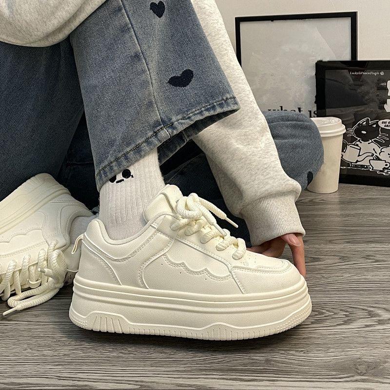 Primăvară/vară Pantofi sport vulcanizați casual cu șireturi, cu vârf rotund gros, mărime mare, pantofi noi confortabili, pantofi de damă la modă