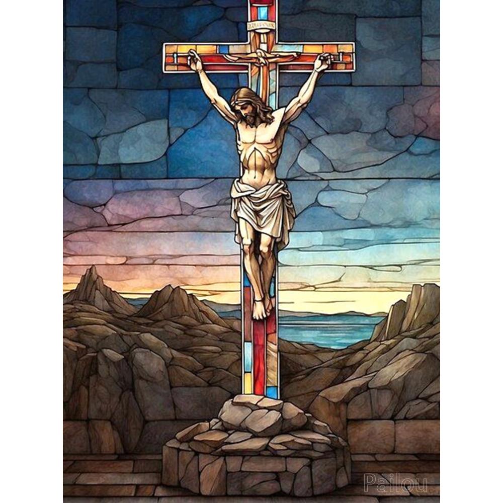 Jezus Chrystus Sztuka Witrażowa DIY 5D Malowanie Diamentowe Religijny Święty Krzyż i Maryja Dziewica Mozaika Haft Krzyżykowy Prezent Wystrój Domu