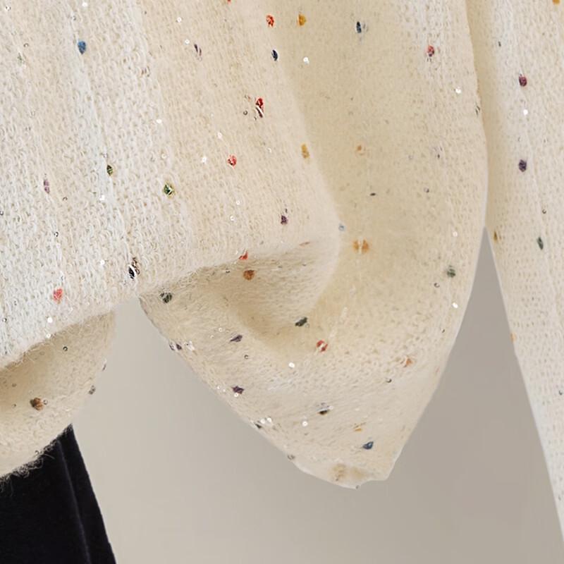 Women's V-Neck Wool Blend Color-Block Polka Dot Knit Top