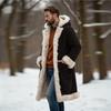 Men Fleece Lined Trench Coat Hooded Long Warm Jacket Wind Proof  Jacket Coat With Pockets