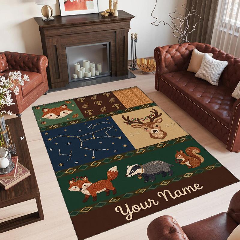 Forest Theme Crystal Velvet Floor Rug Personalized Custom Name Text Warm Carpet Home Decoration