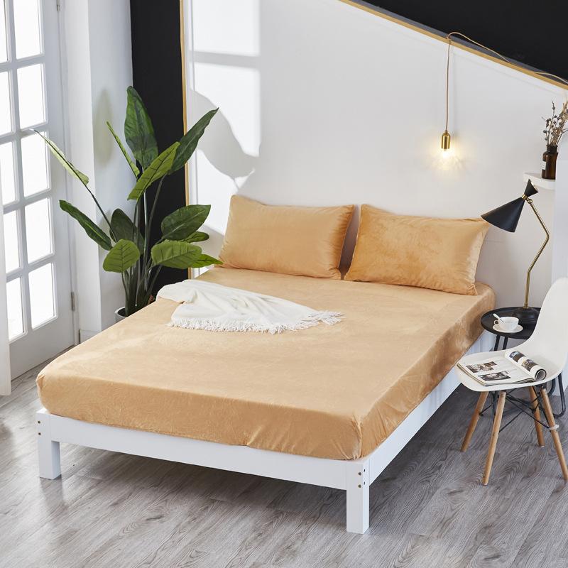 

Thicken Non-Slip Elastic Velvet Mattress Cover Soft Warm Plush Fitted Sheet Solid Color Double Bed Bedding (No Pillowcase) 90x200x30cm