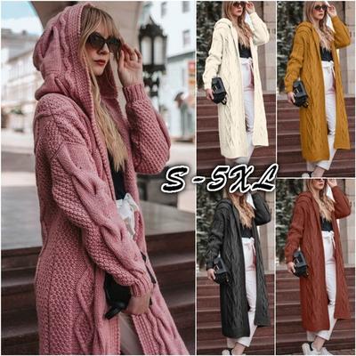 Femei cu mâneci lungi Cardigane lungi cu glugă Pulovere supradimensionate tricotate largi Cardigan haine de îmbrăcăminte Plus Size