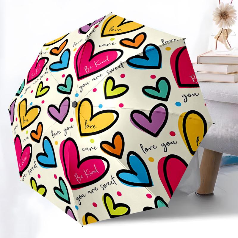 

1pc Heart Pattern Automatic Folding Umbrella Durable Iron Frame,All Seasons Home Travel Outdoor Multifunctional Umbrella yy251115151