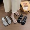 2025 new Korean version of rhinestone flat-bottomed slippers women's Mary Jane shoes breathable butterfly soft-soled slope heel cool slippers tide