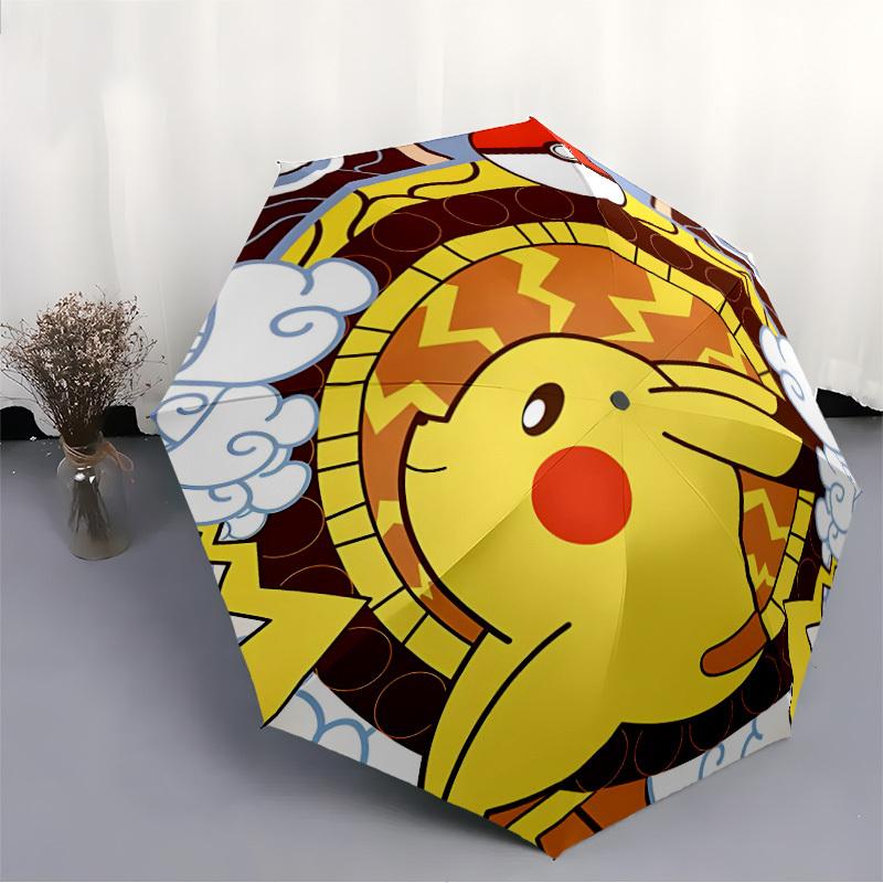 1pc Pikachu Automatic Folding Umbrella, Automatic Folding Umbrella with 8 Ribs, Convenient for Outdoor Use  020