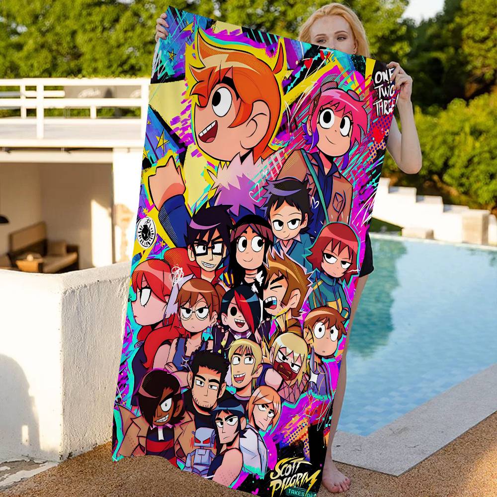 S-Scott Pilgrim vs the World Beach Towel Bath Towels for Girl Microfiber Quick Dry Custom Sand Free Beach Yoga Spa Gym Pool