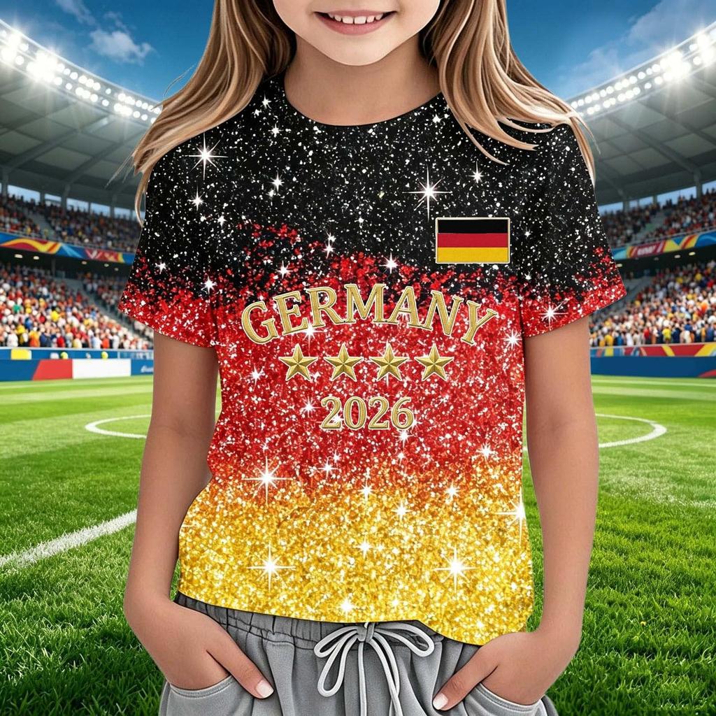 Kids Crew Neck Short Sleeve Soccer Fan Shirt World Cup Supporter Tee Lightweight Breathable Comfortable Fit Youth Top