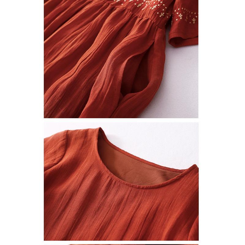 YYFS Women's Fashion Summer Spring Solid Color Print 1/2 Sleeves O-Neck Loose Waistline Casual Dresses