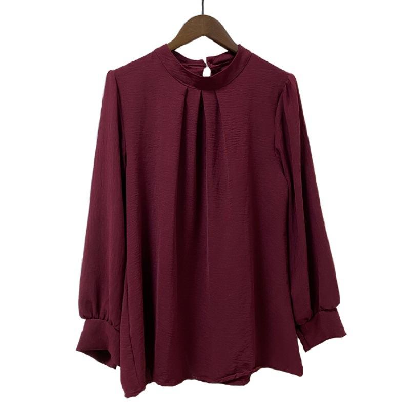 

Ледяной шелк, весенне-осенняя блузка, женский мягкий топ с длинными рукавами, повседневные черно-белые блузки в стиле ретро One Size вино красного