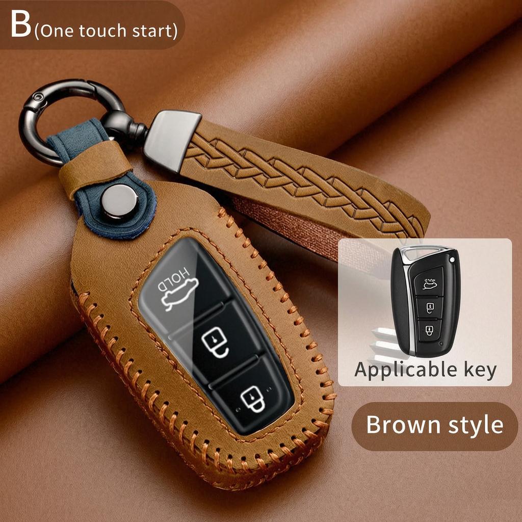 Leather Smart Key Fob Cover For Hyundai Sonata Tucson Santa Fe Elantra Palisade Kia K5 K3 Sportage Sorento Carnival Key Case