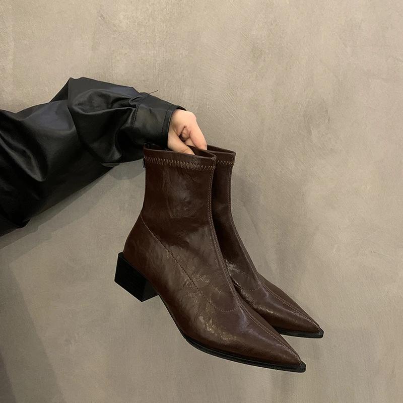 Cizme de damă cu toc gros și toc înalt, stil toc înalt, ...