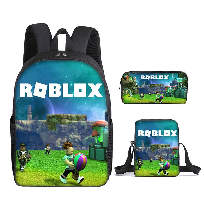 Roblox Retro Cartoon Backpack Set - Trendy 3-Piece Schoolbag for Kids