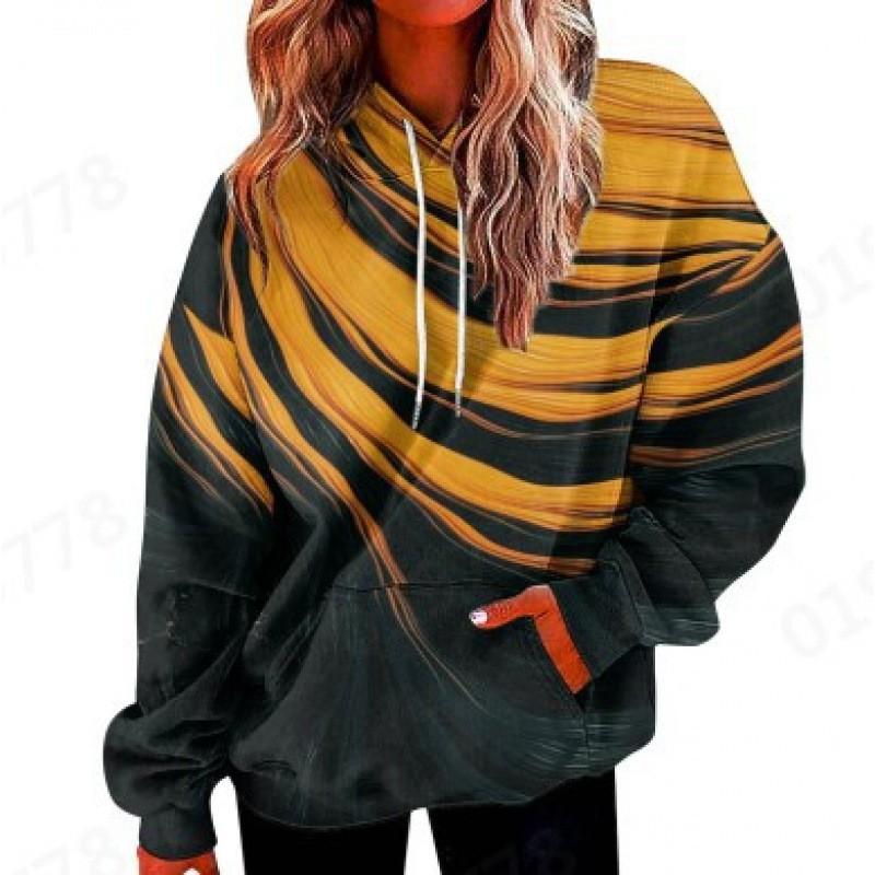 Womens Oversized Hooded Sweatshirt With 3D Print Graphic Loose Fit Long Sleeve Casual Top In Vintage Tie-Dye Style