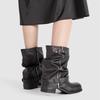 Fashion Autumn Winter Fashion Patent Leather Women Mid-calf Motorcycle Boots Casual Thick High Heels Belt Buckle Punk Knight Booties