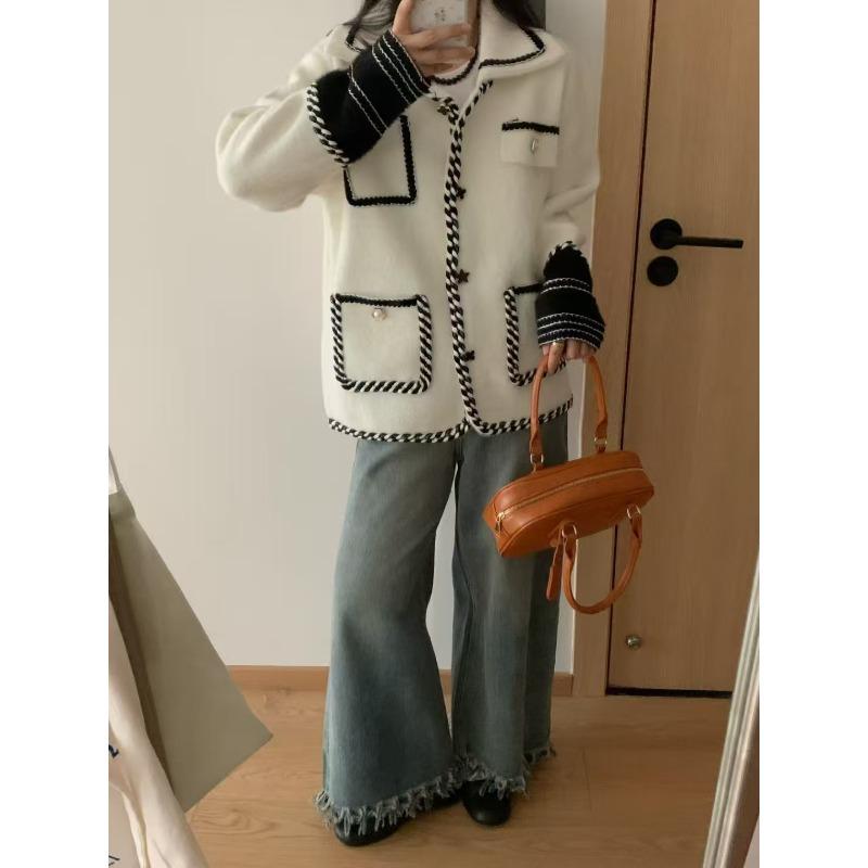 

Autumn and winter new contrasting color imitation mink velvet jacket women s knitted cardigan high-end sweater women s one size fits all белый