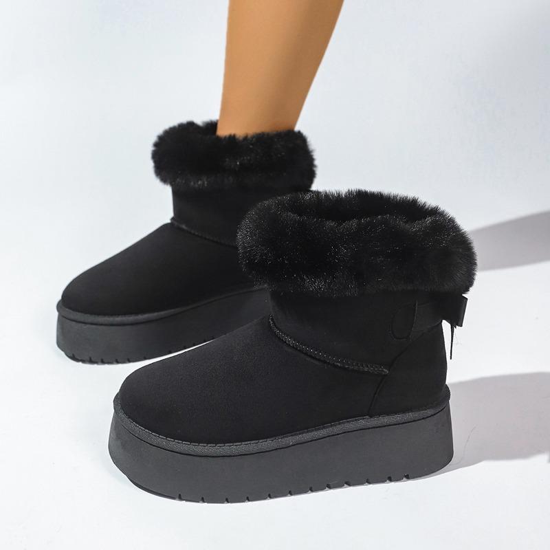 Fashion 2025 Winter Bow Pile Thick Cotton Boots Casual Thick Soled Mid-tube Snow Boots Outdoor Wear Resistant Women's Plush Boots
