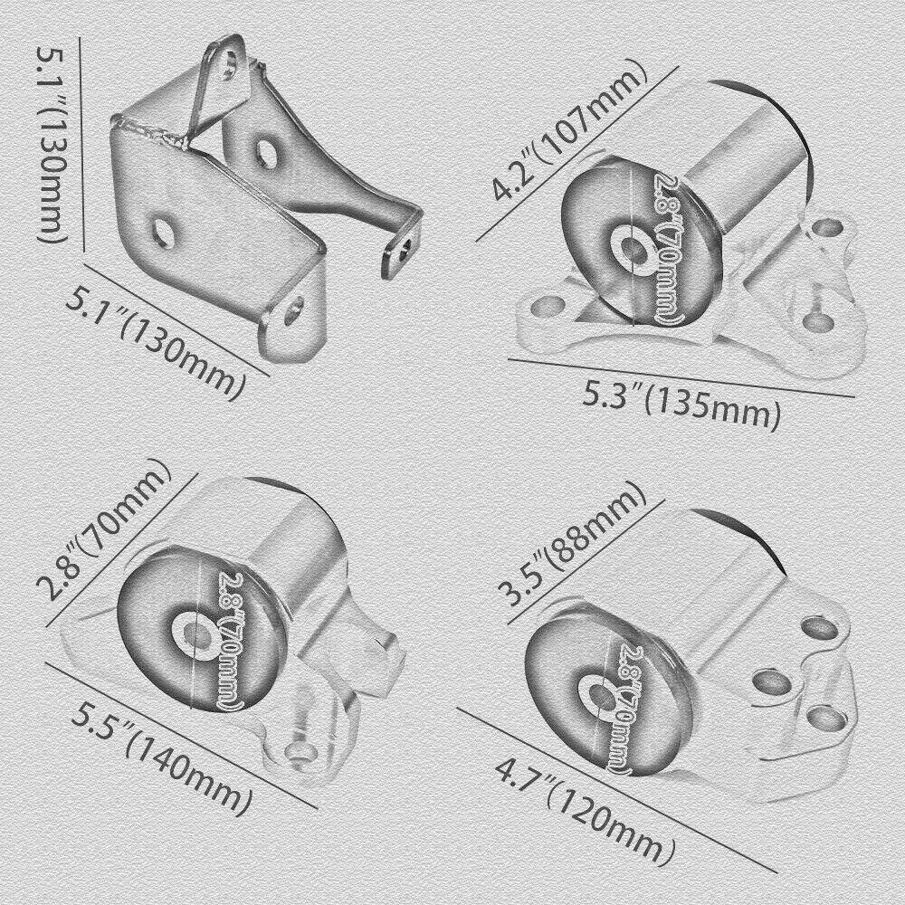 Black 3 Bolts Engine Motor Mount Bracket kit For Honda Civic EK B16 B18 B20 B & D Series 96-00 Aluminum BILEET