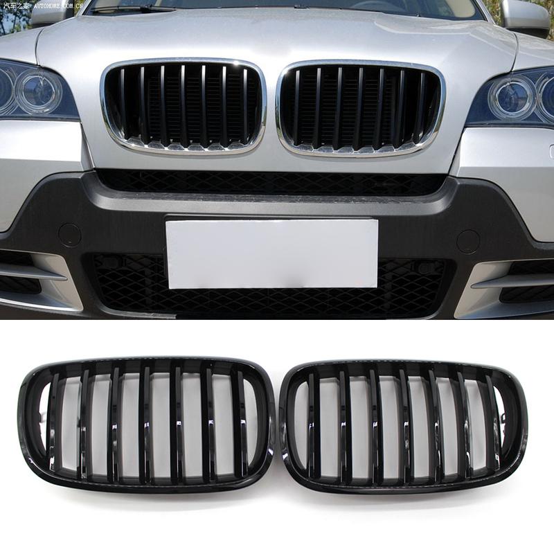 1 Pair Car Front Bumper Grill Gloss Black Front Bumper Racing Grille for BMW X5 E70 X6 E71 2007-2013 Car Accessories