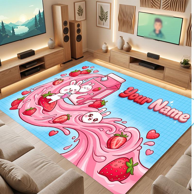 Cute Food Theme Crystal Velvet Floor Rug Personalized Custom Name Text Warm Carpet Home Decoration