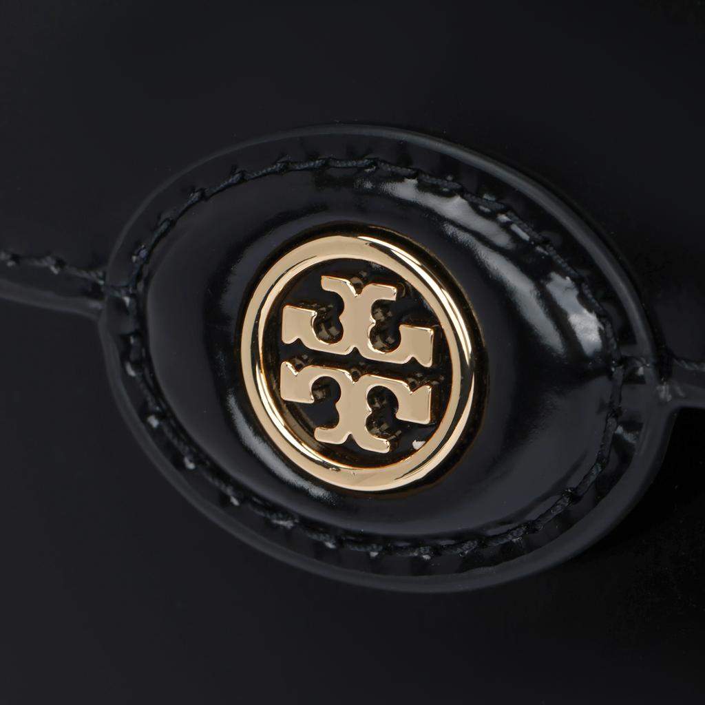 Tory Burch Robinson Spazzolato Adjustable Shoulder Strap Gold Metal Accents Leather Shoulder Bag Small Women Shoulder Bag Black 163367-001