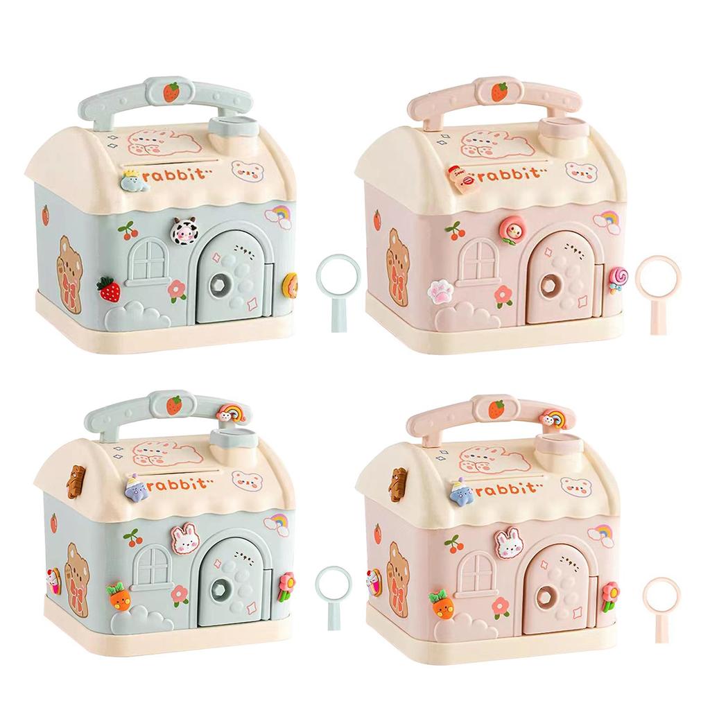 Piggy Bank with DIY Stickers House Money Box with Key Practical Gifts Exquisite House Piggy Bank for Party Favor Festival