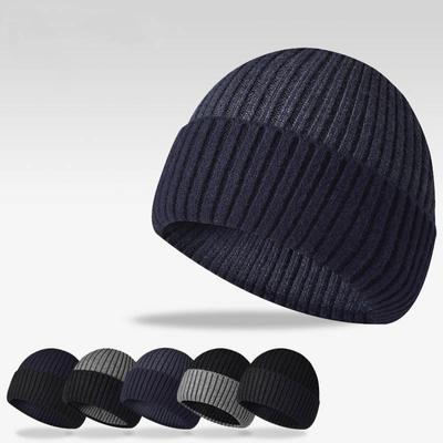 Strickmützen für Herren und Damen, warme Wollmützen, Mützen mit gekräuselter Krempe, Pullovermützen für den Außenbereich mit runder Oberseite