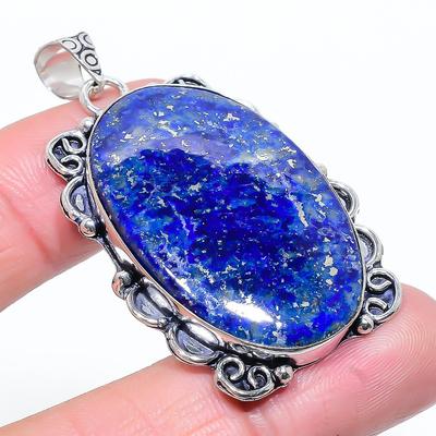 Natural Lapis Lazuli Gemstone Handmade 925 Sterling Silver Pendant 2.09" P3l15