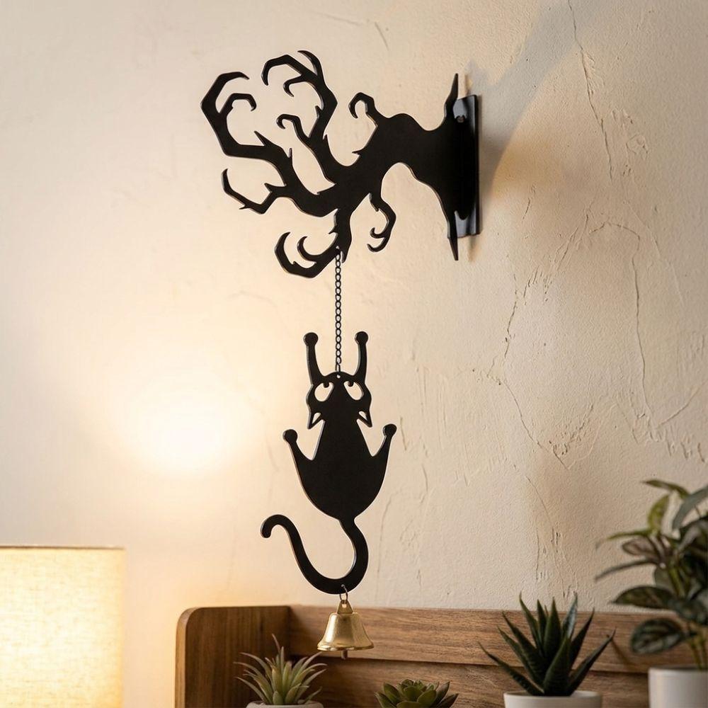 Wall-mounted Halloween Welcome Sign Spooky Ghost Outdoor Ornament Black Cat Wall Decor  Entryway