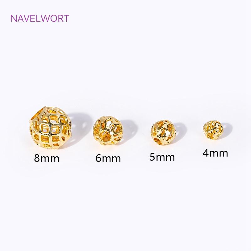 Brass 18K Gold Plated 4/5/6/8mm Round Hollow Spacer Beads,Make Beads For Bracelets,Jewelry And Accessories Wholesale