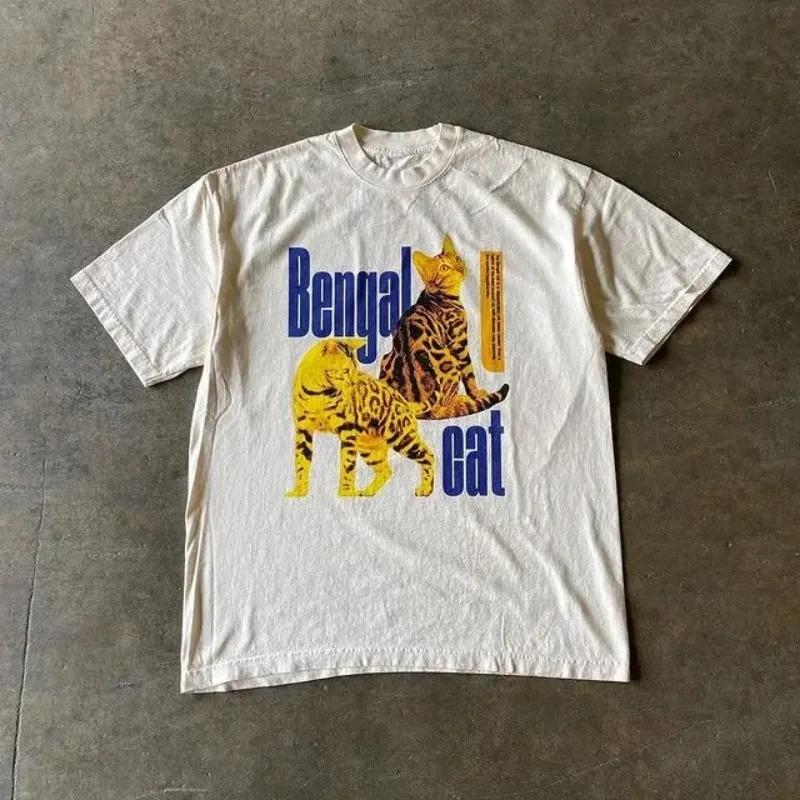 Y2k Damen T-Shirt Sommer Harajuku Streetwear Orange Katze Druck Klassisches Kurzarm Oberteil Bequemes T-Shirt Y2K Oberteil Mode T-Shirt