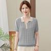 Summer Knit Lapel Ice Silk Top - Short-Sleeve T-Shirt for Middle-Aged & Elderly Women