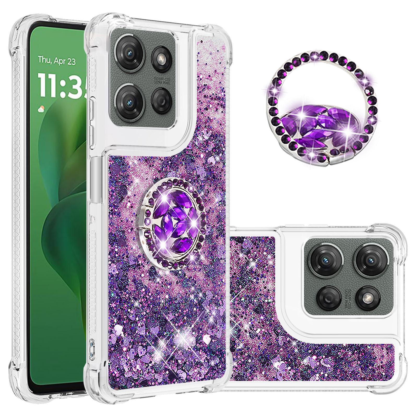 

For Motorola Moto G Play (2025) 5G TPU Case with Kickstand Quicksand Shockproof Cover Dark Purple/Heart