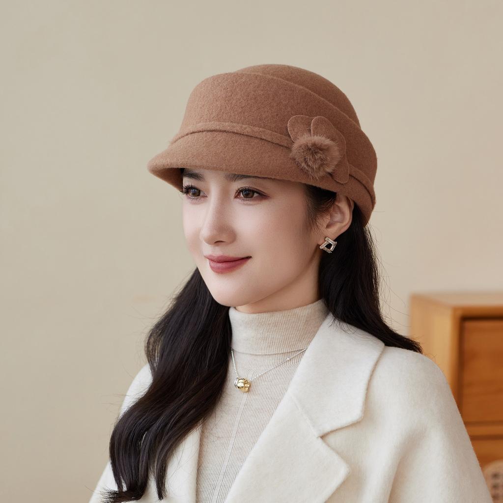 Season Brim Retro Temperament Elegant Equestrian Middle-Aged And Elderly Ladies Mother Wool Warm Cap