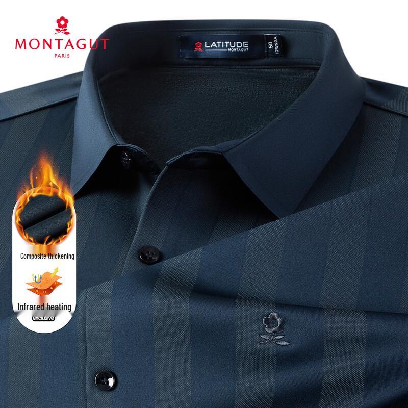 

MONTAGUT Men s Thermal Striped Long-Sleeve Fleece Shirt 56