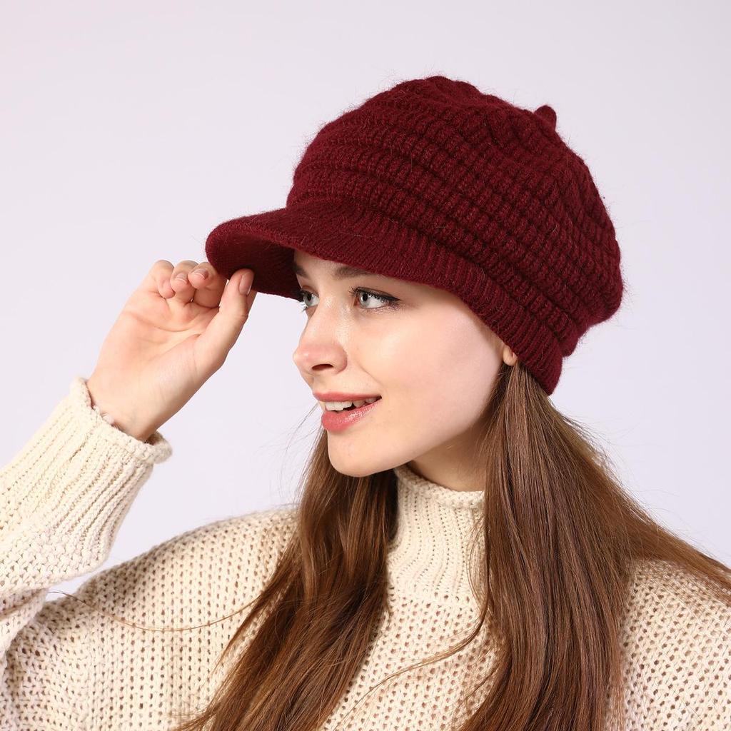 Women's Plush Knitting Soft Rabbit Wool Baseball Hat Beret Warm Cap