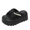 Fashion 9CM Women High Platform Beads Slippers New 2025 Summer Beach Ladies Wedge Heels Shoes Woman Outside Chunky Sandals