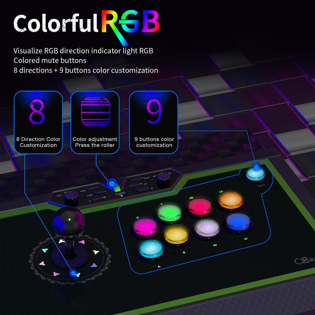 Qanba Q8 Silent Arcade Joystick Qanba Q8 Silent Arcade Joystick Gravity Mechanical Shaft Switch Silent Lever Gravity KS RGB LED model equipped with