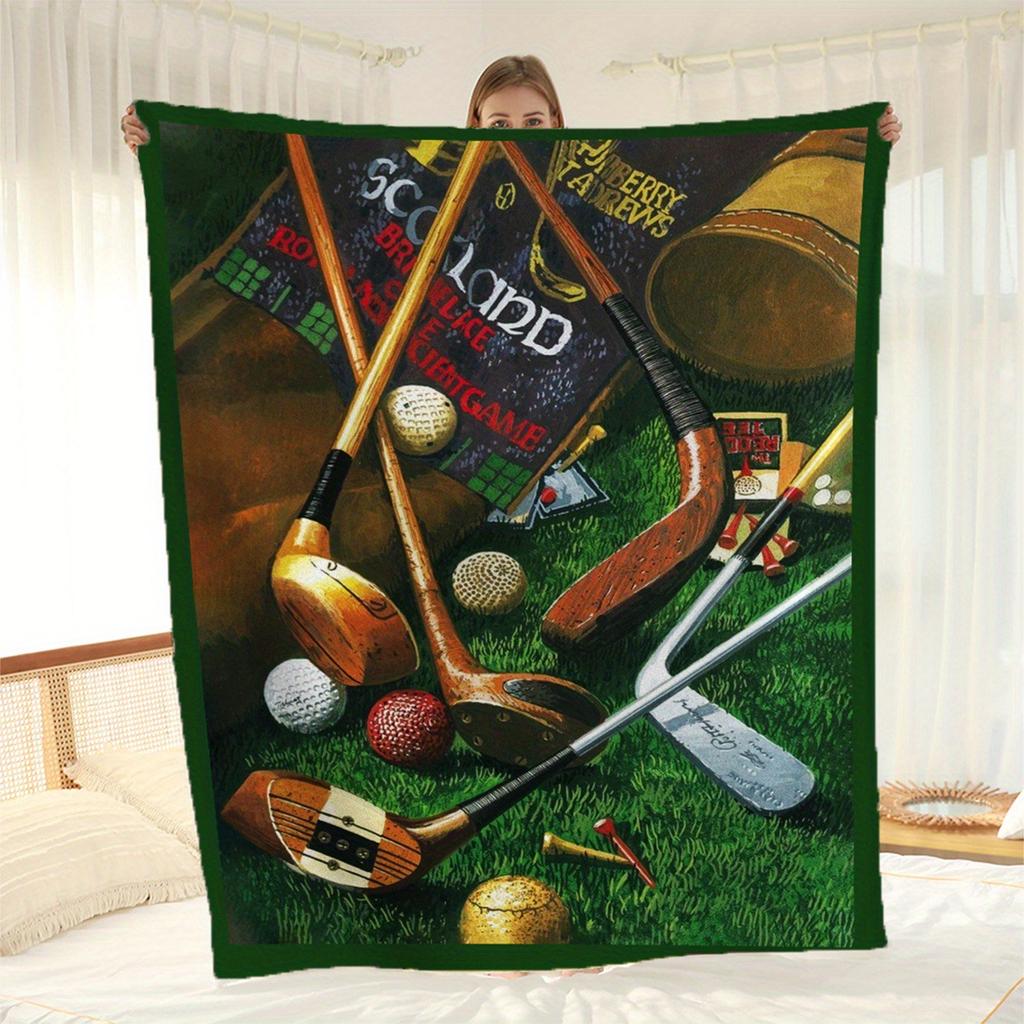 Golf Pattern Flannel Blanket Comfort Blanket Fit Sofa Office Camping Blanket Holiday Gift Blanket