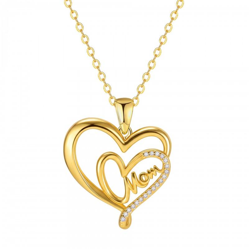 Gold Plated Double Heart MOM Pendant Necklace Women Minimalist Locket Chain Lightweight Copper Jewelry Daily Wear Gold Plated